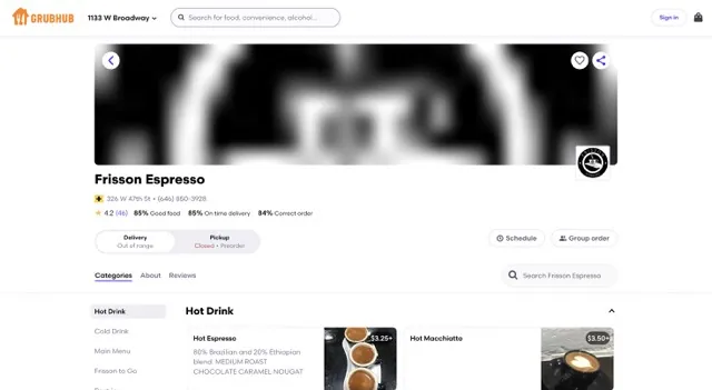 Frisson Espresso Order Online everymenuprices