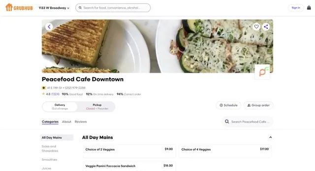 Peacefood Café Order Online everymenuprices